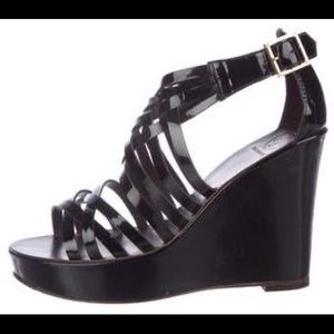 Tory Burch patent black wedges